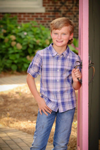 Winter Snowflake Plaid Collared Boys Shirt - Evie's Closet Clothing