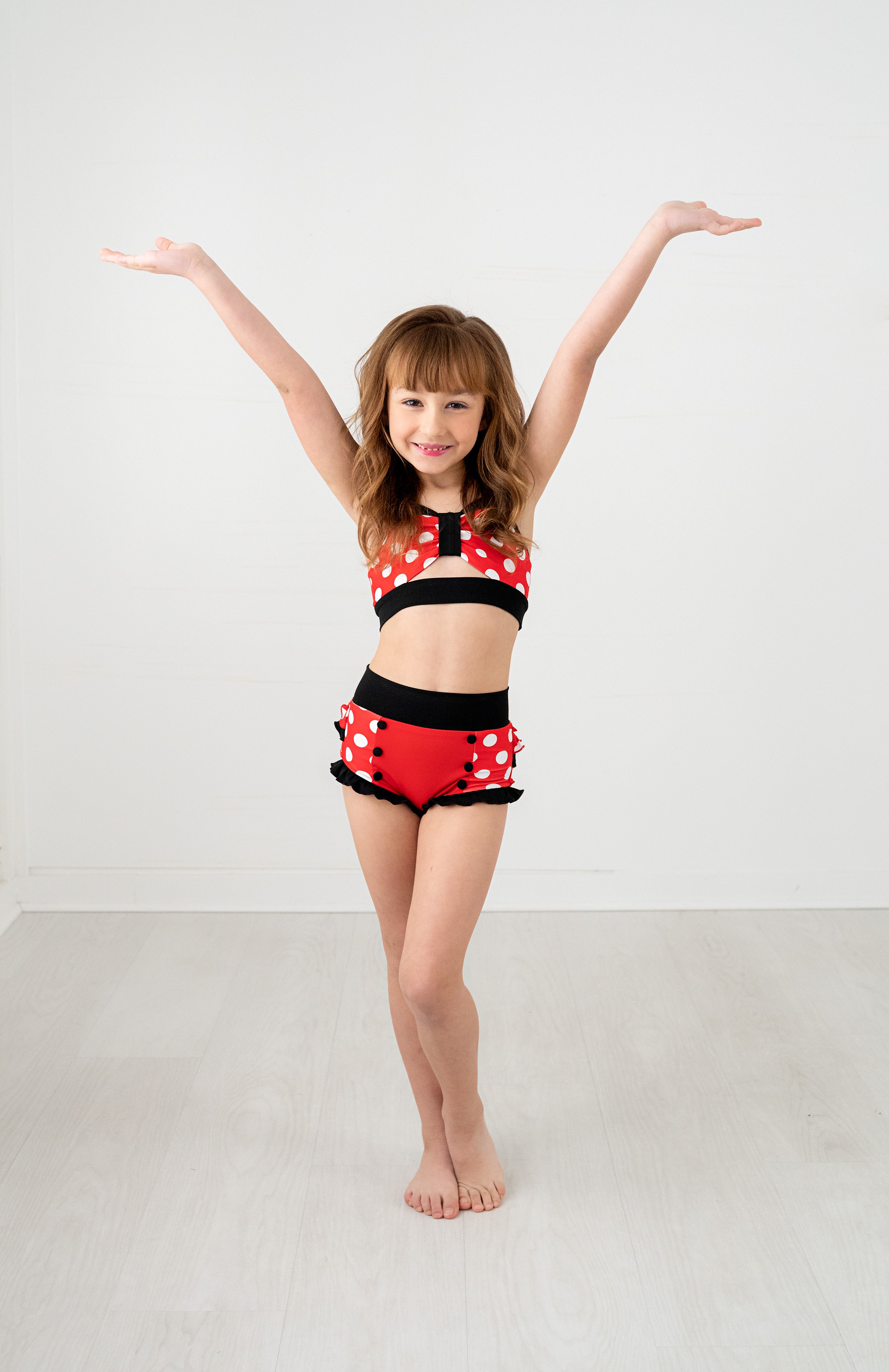 Sweetheart Red, Black, and White Polka Dotted Dance/Swim Set