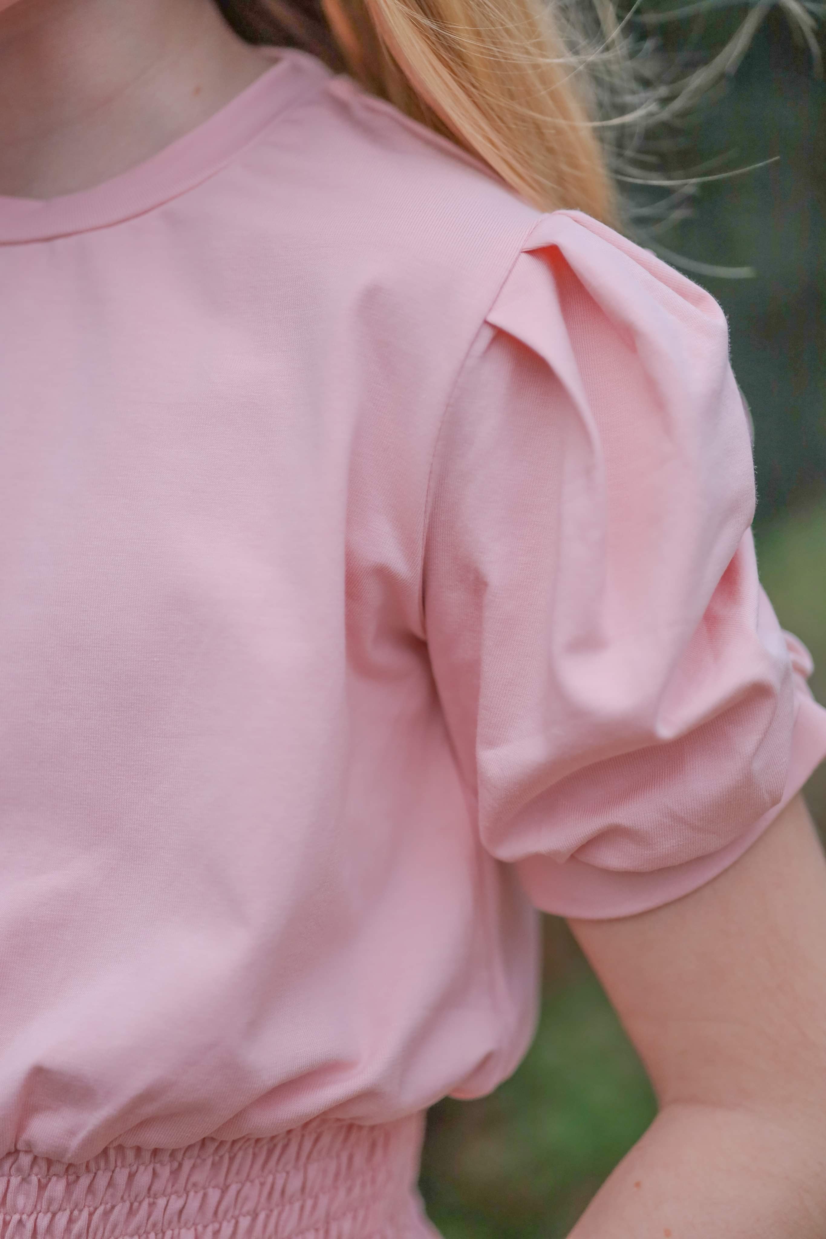 Puff Sleeve Shirt - Blush - Evie's Closet Clothing