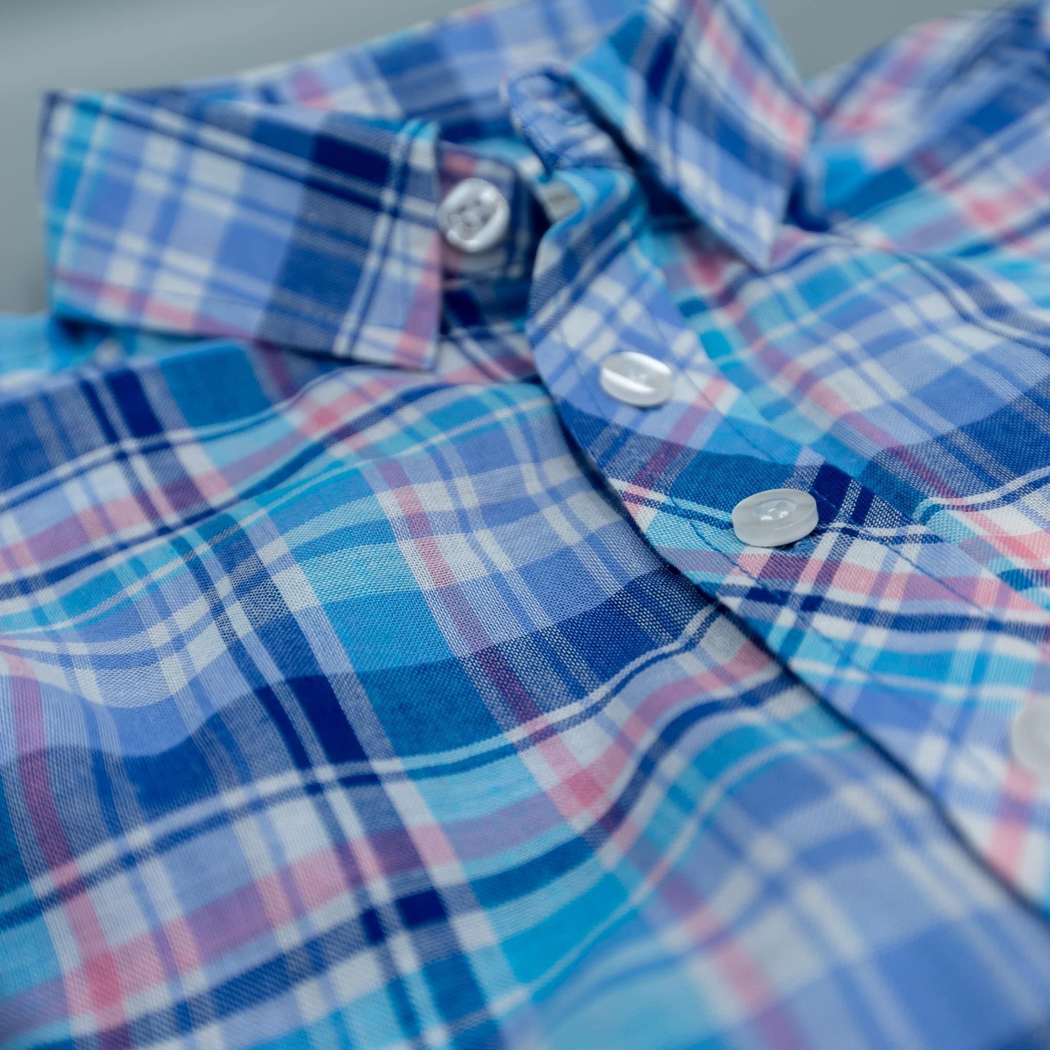 A Little Sparkle  Plaid Collared Button-up Adjustable Sleeve Boys Shirt